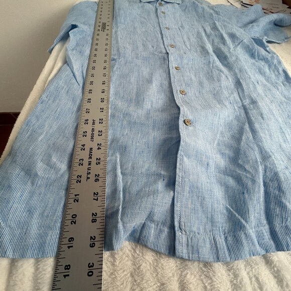 Joseph Abboud Mens Blue Striped Short Sleeve 100% Linen Button-Up Shirt Medium - Picture 7 of 7